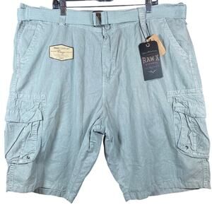 Raw X Mens Shorts Green Relaxed Fit Cargo 100% Cotton Belted Denim 48x11